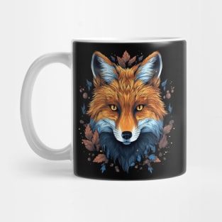 Cute Fox Portrait and Leaves Mug